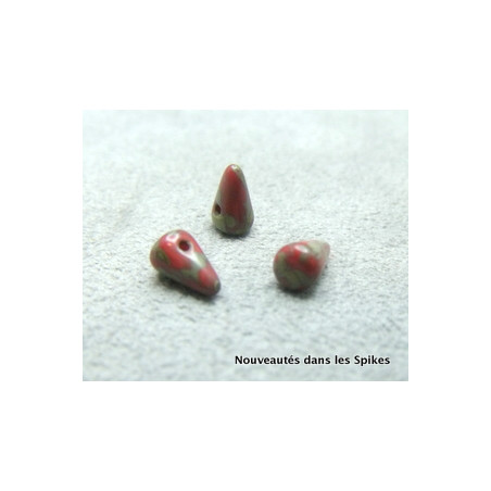 Spikes en verre de Bohême 8x5mm Burgundy Picasso (x1)