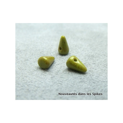 Spikes en verre de Bohême 8x5mm Olive Jade Lumi (x1)  