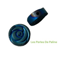 Rose Plate Hématite Coloré Bleu/Vert 10x4mm (x1)