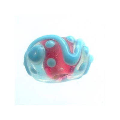 Perle rondelle Turquoise et rose 15x8mm (X1)