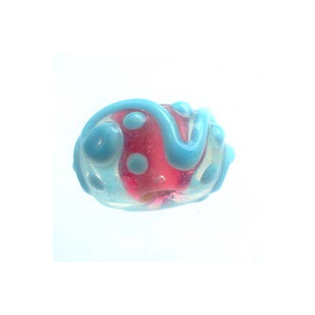 Perle rondelle Turquoise et rose 15x8mm (X1)