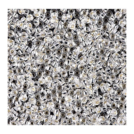 R11-0001 Rocailles 11/0 Crystal lined Silver (=DB041) (x 10gr)