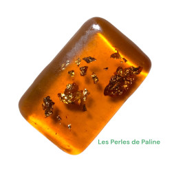 Cabochon Rectangle Résine Feuille d'Or 38x25x6mm (x1)