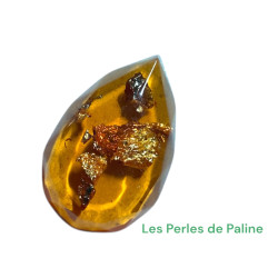 Cabochon Goutte Résine Feuille d'Or 30x20x6mm (x1)
