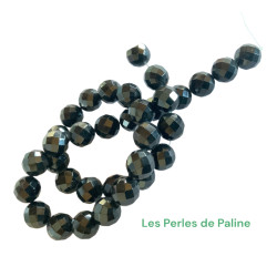 Ronde Facett&eacute; en verre de Boh&ecirc;me 14mm Jet (x1fil)