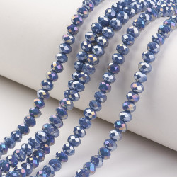 Perles Rondes Aplaties en Cristal de Chine 3x2mm Bleu Acier Ab (x1fil)