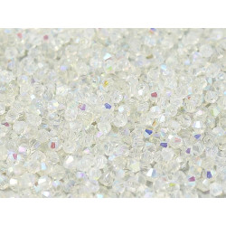 Toupies 2mm en Cristal Ab. Sachets de 20 pièces. Très régulières. couleur Cristal ab.