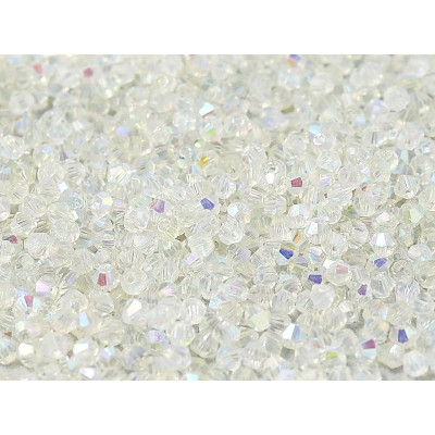 Toupies 2mm en Cristal Ab. Sachets de 20 pièces. Très régulières. couleur Cristal ab.