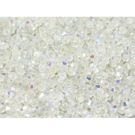 Toupies 2mm en Cristal Ab. Sachets de 20 pièces. Très régulières. couleur Cristal ab.