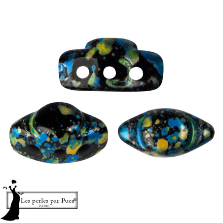 Volos Enamel Par Puca Blue Yellow Perles 5X10mm sachet de 5gr. Perles à trois trous.