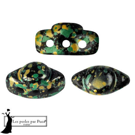 Volos Enamel Par Puca Green Perles 5X10mm sachet de 5gr. Perles à trois trous.
