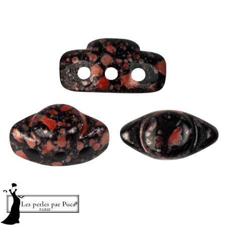 Volos Enamel Par Puca Red Perles 5X10mm sachet de 5gr. Perles à trois trous.
