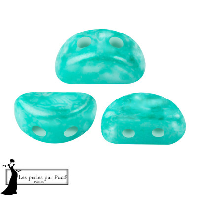 Kos Mishmash par Puca Emerald, perles en verre à 3 trous, 45 perles au 5gr, couleur Verte.