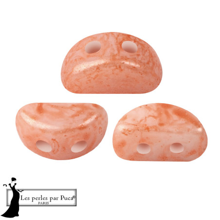 Kos Mishmash par Puca Peach, perles en verre à 3 trous, 45 perles au 5gr, couleur Peche.