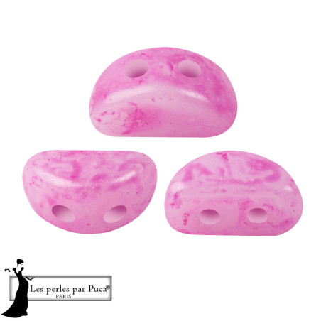 Kos Mishmash par Puca Rose, perles en verre à 3 trous, 45 perles au 5gr, couleur Rose.