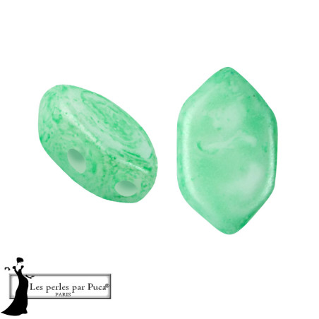 Paros Mishmash par Puca Green, 4X7mm, sachet de 5 gr. 30 perles au 5gr, couleur Green.