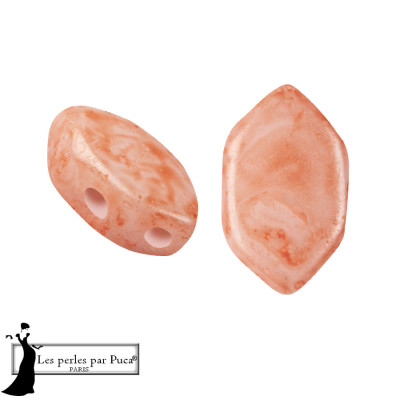 Paros Mishmash par Puca Peach, 4X7mm, sachet de 5 gr. 30 perles au 5gr, couleur Peach.