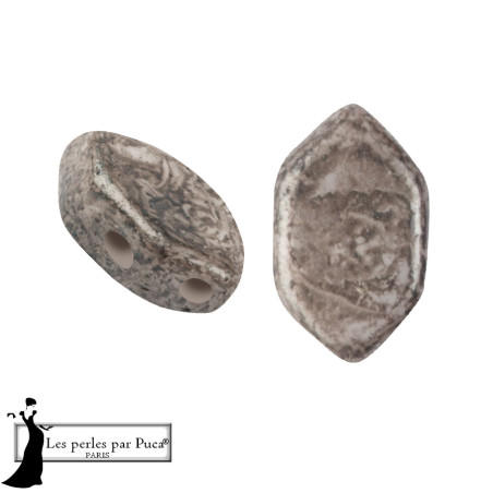 Paros Mishmash par Puca Taupe, 4X7mm, sachet de 5 gr. 30 perles au 5gr, couleur Taupe.