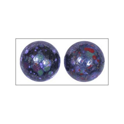 Perle en verre de Bohême 12mm Violet/Marron Marbré  (x1)