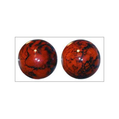 Perle en verre de Bohême 12mm Noir/Orange Marbré  (x1)