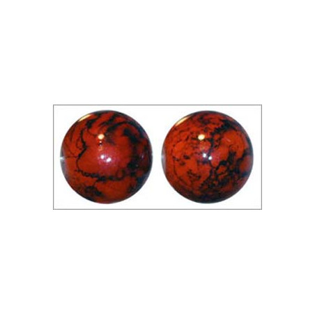 Perle en verre de Bohême 12mm Noir/Orange Marbré  (x1)