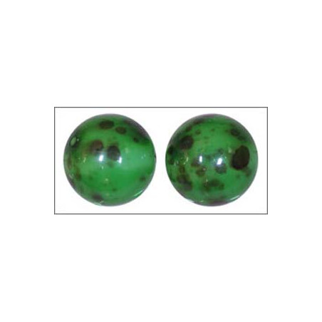 Perle en verre de Bohême 12mm Vert/Noir Marbré  (x1)