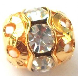 Boule Strass Rondelle Cristal Dore 10mm (x1)