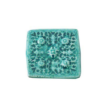 Cabochon en céramique de Vallauris Carré Turquoise 45mm