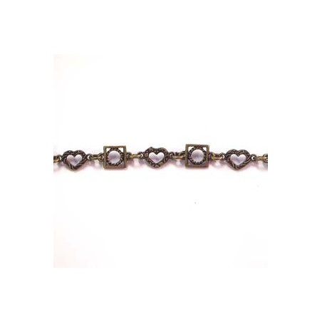 Chaine motif coeur et carré Bronze vieilli (X50cm)