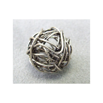 Perle métallisée boule fils entrelacés 20mm argenté vieilli (x1)