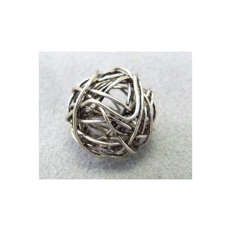 Perle métallisée boule fils entrelacés 20mm argenté vieilli (x1)