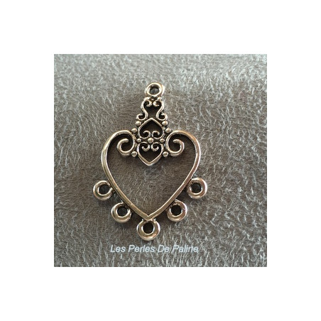 Réducteur 3 Rangs Argent vieilli coeur 31X21X2mm(X4)