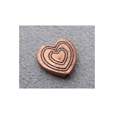 Breloque Cuivre Coeur Plat Striée 24x22mm (X1)