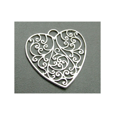 Breloque Coeur filigré vx argent 54mm(X1) Breloque Coeur filigré vx argent 54mm(X1)