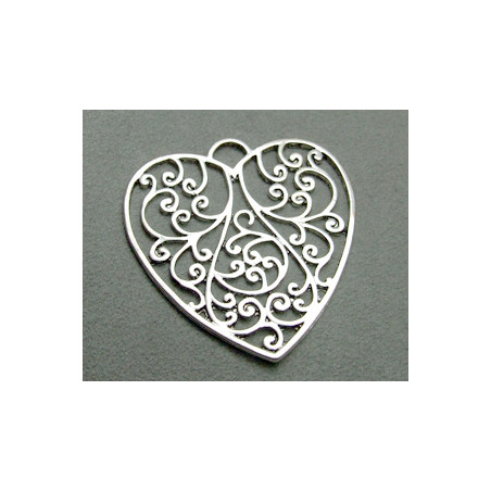 Breloque Coeur filigré vx argent 54mm(X1)