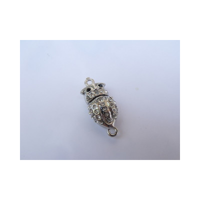 Fermoir aimanté Hibou strass argenté 34mm(X1)