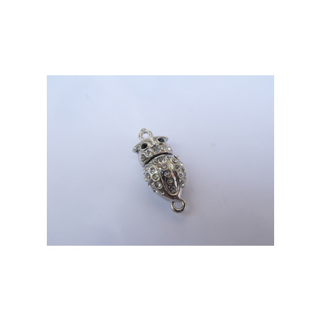 Fermoir aimanté Hibou strass argenté 34mm(X1)