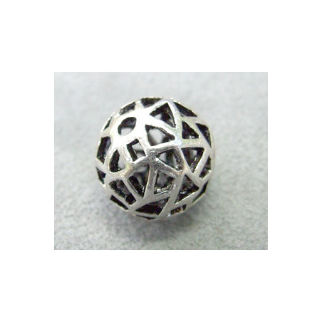 Perle métallisée boule creuse trous triangulaires 16mm argenté (x1)