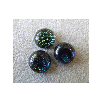 Cabochon en verre dichroïque Rond 12mm - Tons Bleu/Vert (X1)