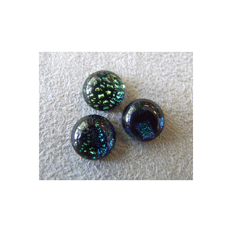 Cabochon en verre dichroïque Rond 12mm - Tons Bleu/Vert (X1)