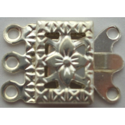 Fermoir 3 rangs argenté 10X12 mm (x1) Fermoir 3 rangs argenté 10X12 mm (x1)