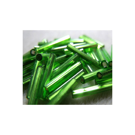Longs bugles Tchèques 15mm - Peridot SL (x10gr)