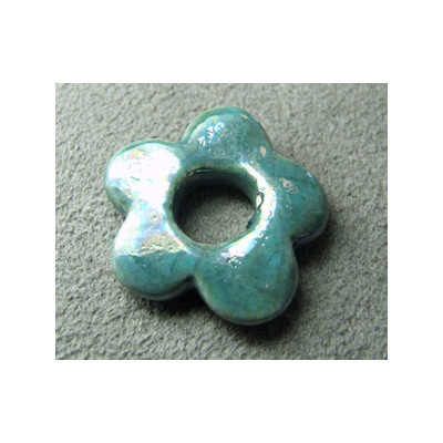 Céramique fleur Turquoise pour buna cord 22X3X7mm(X1)