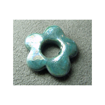 Céramique fleur Turquoise pour buna cord 22X3X7mm(X1) Céramique fleur Turquoise pour buna cord 22X3X7mm(X1)