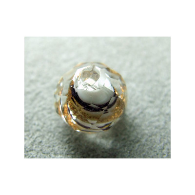 Perle ronde aplatie en Cristal de Chine 10x7mm Cristal Swirl White/Gold (X1)