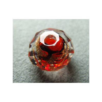 Perle ronde aplatie en Cristal de Chine 12x10mm Cristal Swirl Red/Gold (X1)