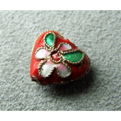 Perle Cloisonnée coeur 12x10mm Rouge (x1)