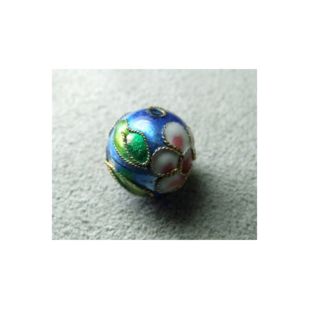 Perle Cloisonnée ronde 12mm Bleu (x1)
