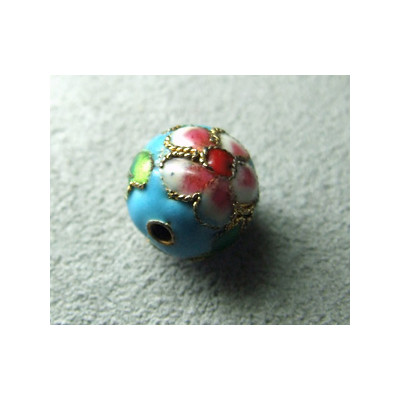 Perle Cloisonnée ronde 12mm Turquoise (x1)