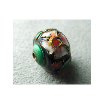 Perle Cloisonnée donut 12x10mm Noir/Vert (x1)